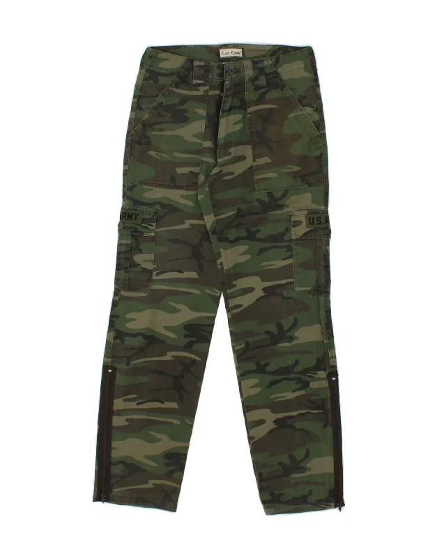 Cuffed VINTAGE Mens Straight Cargo Trousers W30 L32 Khaki Camouflage Cotton