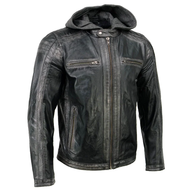 Versatile Milwaukee Leather SFM1846 Men's Black Fashion Casual Leather Jacket with Removable Hoodie