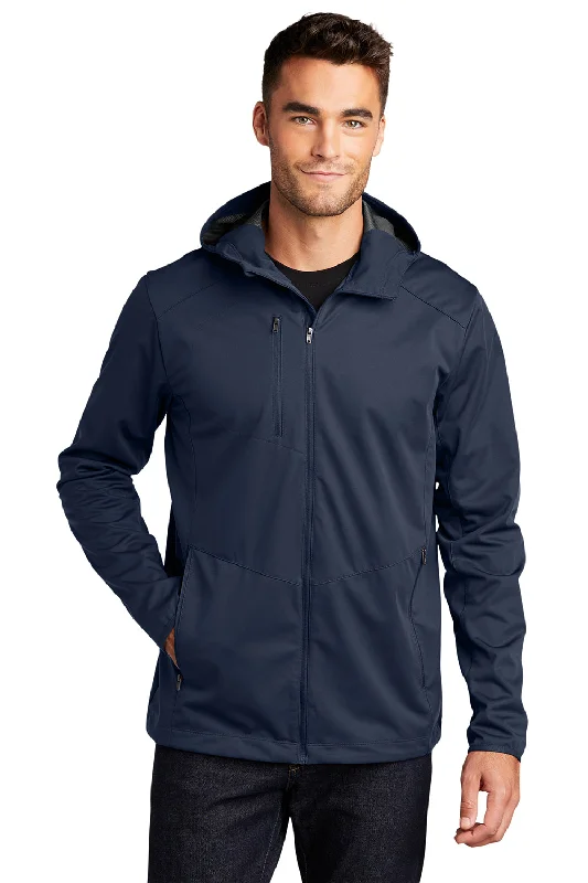 Water-resistant Port Authority Mens Active Wind & Water Resistant Full Zip Hooded Jacket - Dress Navy Blue