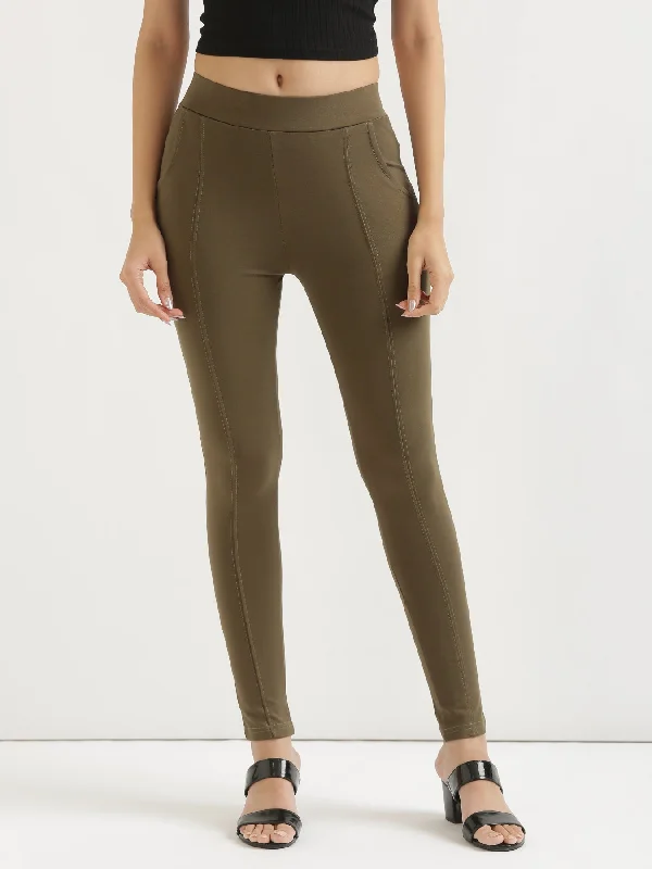 Stretch fabric Olive Green 4-Way Stretchable Pants