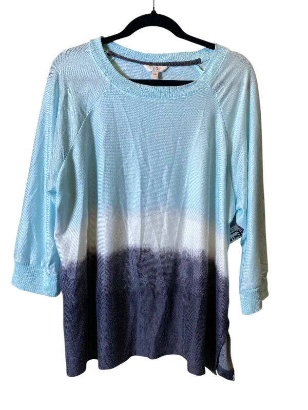 Fashionable long sleeve Top Long Sleeve By Secret Treasures In Blue, Size: 2x