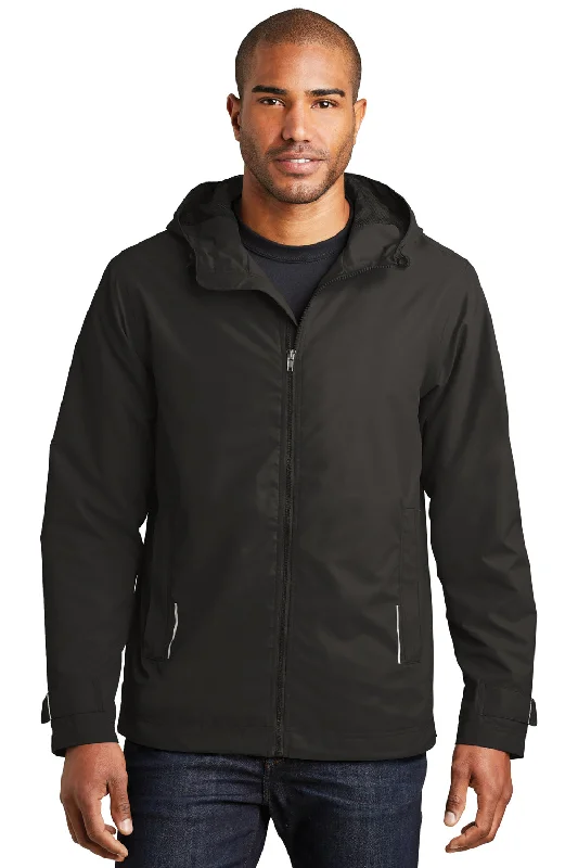 Rugged Port Authority Mens Northwest Slicker Waterproof Full Zip Hooded Jacket - Black