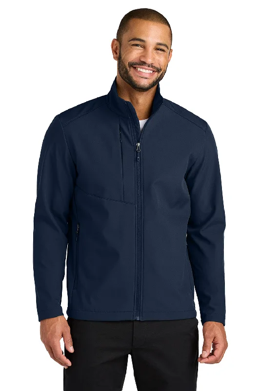 Relaxed-fit Port Authority Mens C-FREE Core Water Resistant Soft Shell Full Zip Jacket - True Navy Blue - New