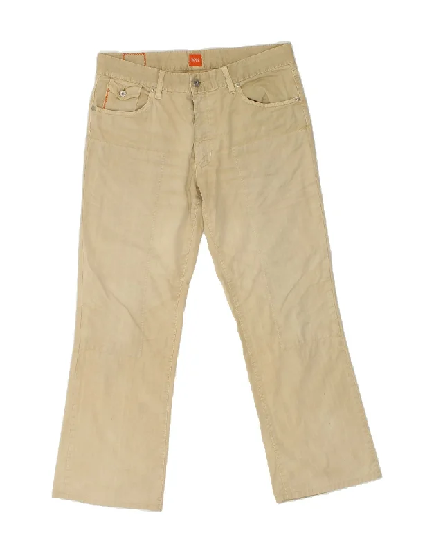 Low-waisted HUGO BOSS Mens Straight Casual Trousers W34 L32 Beige Cotton