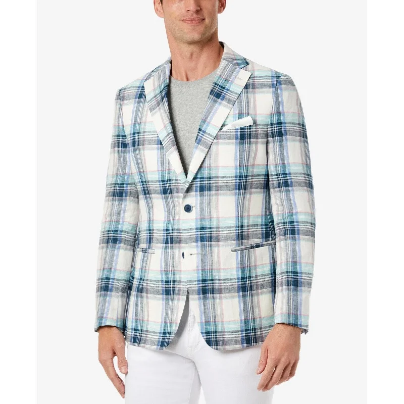 Modern-fit Tallia Men's Slim Fit Multicolor Plaid Blazer Blue Size 40