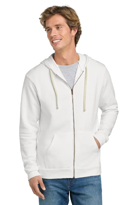 Ribbed texture Next Level Mens Fleece Full Zip Hooded Sweatshirt Hoodie w/ Pockets - White