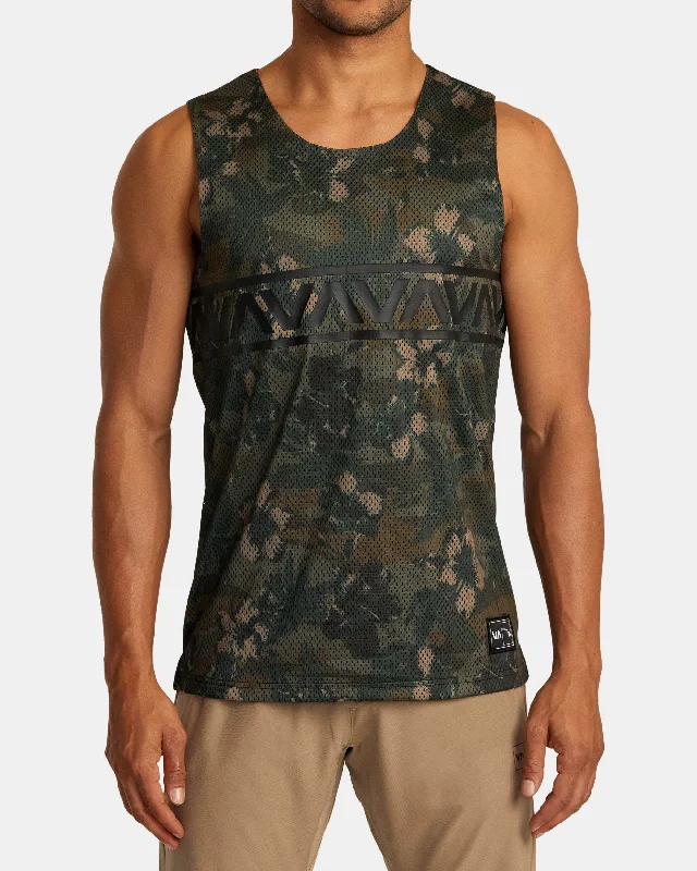 Textured Hawaii Taro Mesh Tank Top - Floral Camo