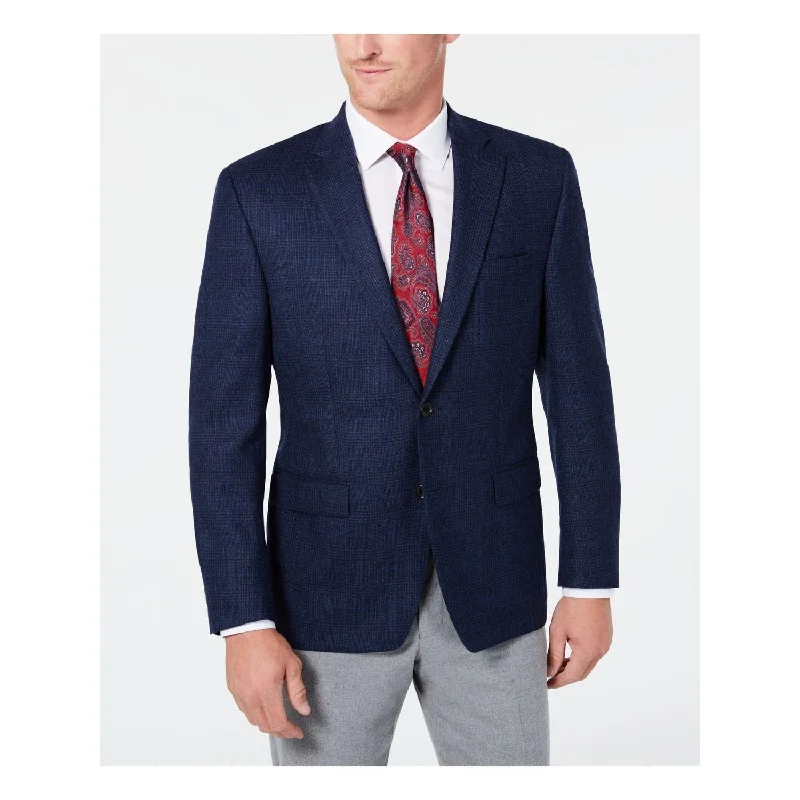 Bold-check Ralph Lauren Men's Wool Blend Window Pane Two Button Blazer Blue Size 42