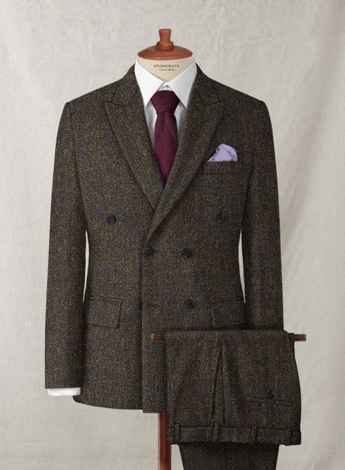 Slim-shouldered Harris Tweed Melange Brown Suit