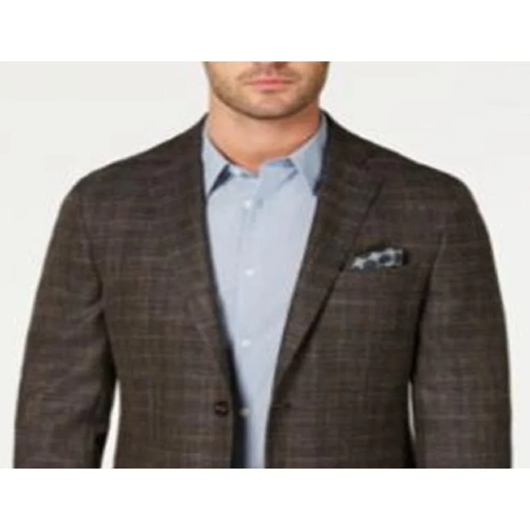 Designer Ralph Lauren Men's Classic Fit Ultraflex Stretch Plaid Sport Coat Brown Size 36