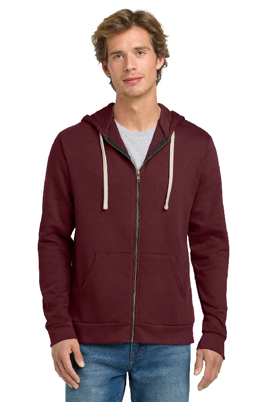 Smart-casual Next Level Mens Fleece Full Zip Hooded Sweatshirt Hoodie w/ Pockets - Maroon