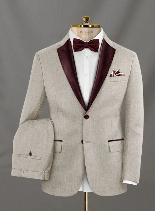 Printed Napolean Stretch Pale Brown Wool Tuxedo Suit