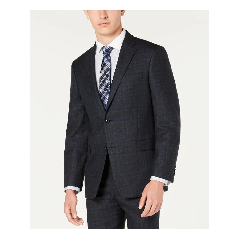 Double-breasted Tommy Hilfiger Men's Plaid Classic Fit Blazer Blue Size 42