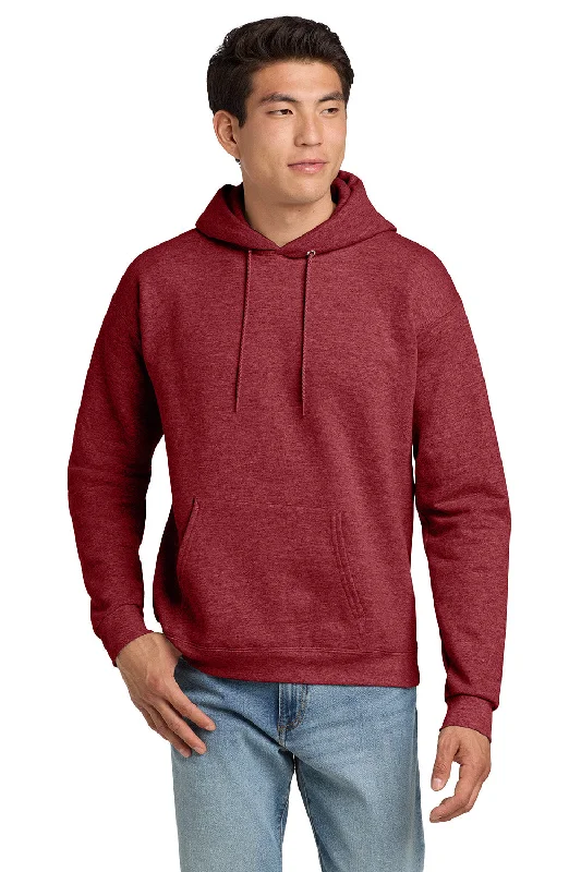 Minimalist-design Hanes Mens EcoSmart Print Pro XP Pill Resistant Hooded Sweatshirt Hoodie w/ Pouch Pocket - Heather Red