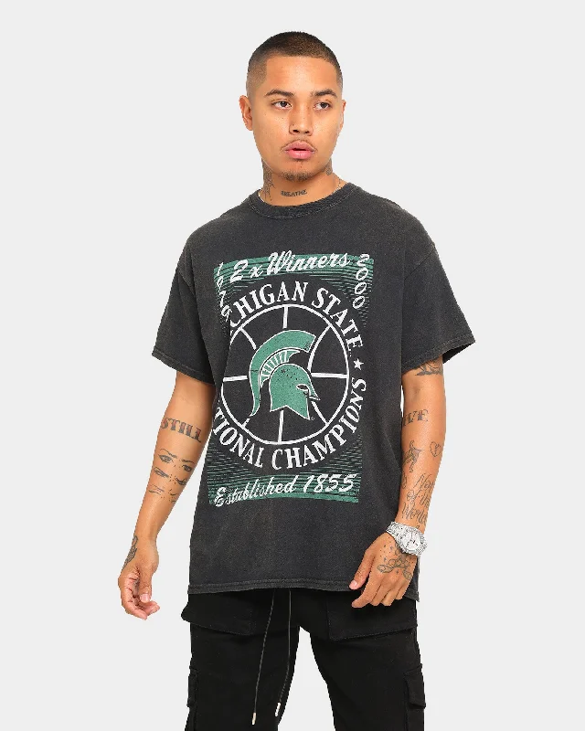 Bold-check NATIONAL COLLEGIATE ATHLETIC ASSC Michigan State Spartans Vintage Court Side T-Shirt Vintage Black