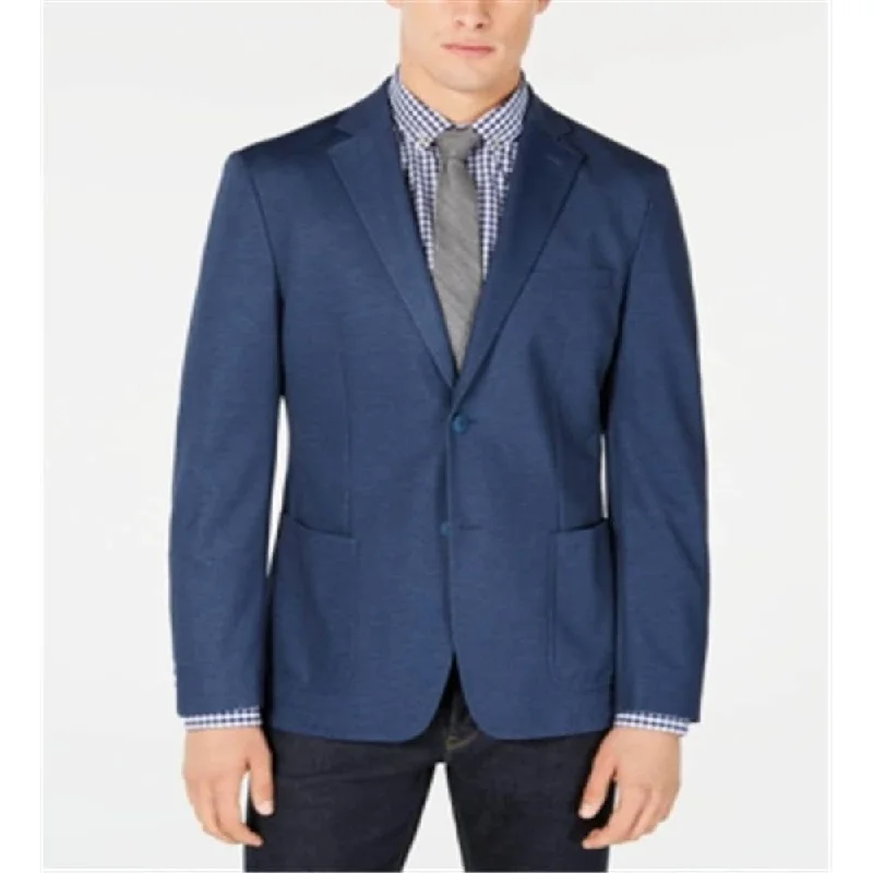 Narrow-lapel Calvin Klein Men's Knit Solid Two Button Blazer Blue Size 46