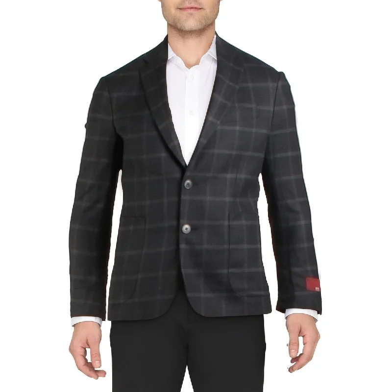 Statement Zanella Men's Wool Blend Plaid Two Button Blazer Navy/Grey strip Size 24R - 24