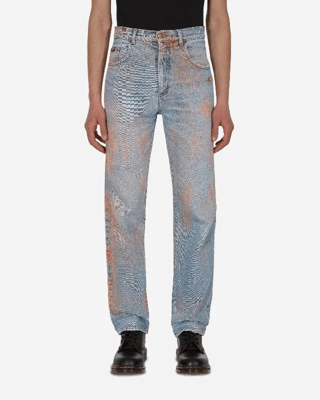 Wide-leg Spray Painted Vintage Denim Pants Blue