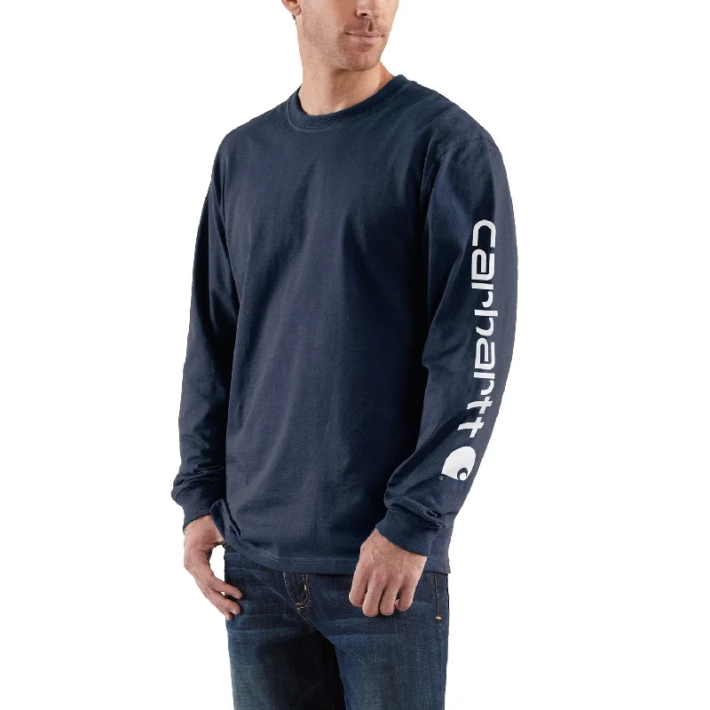 Crew shirt Carhartt Men's Signature Logo Long Sleeve T-Shirt_Navy