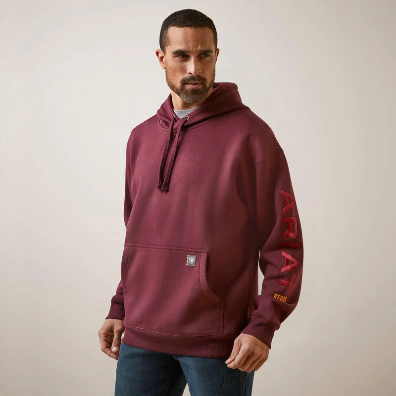 Sleeveless shirt Ariat Men's Rebar Logo Hoodie in Malbec & Brick Red