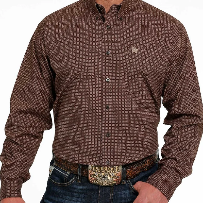 High-neck shirt Cinch Men's Geometric Brown Long Sleeve Western Shirt