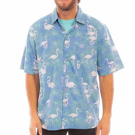 Casual plaid shirt Scully Men's Flamingo Hawaiian Short Sleeve Button Down