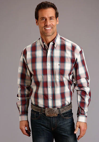 Patchwork shirt Stetson Men's Wine Plaid Western Shirt