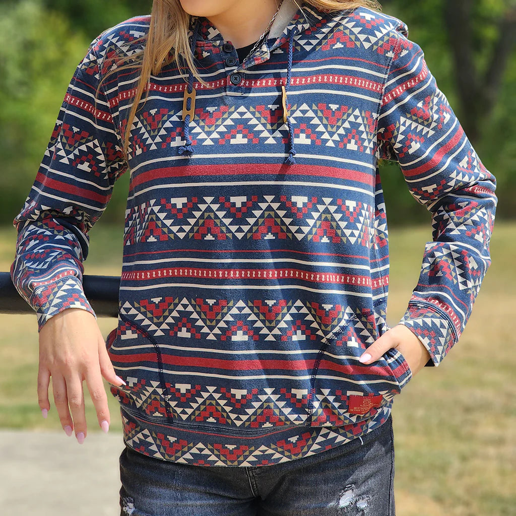 Preppy shirt STS Ranchwear Unisex Sloane Navy Aztec Hoodie